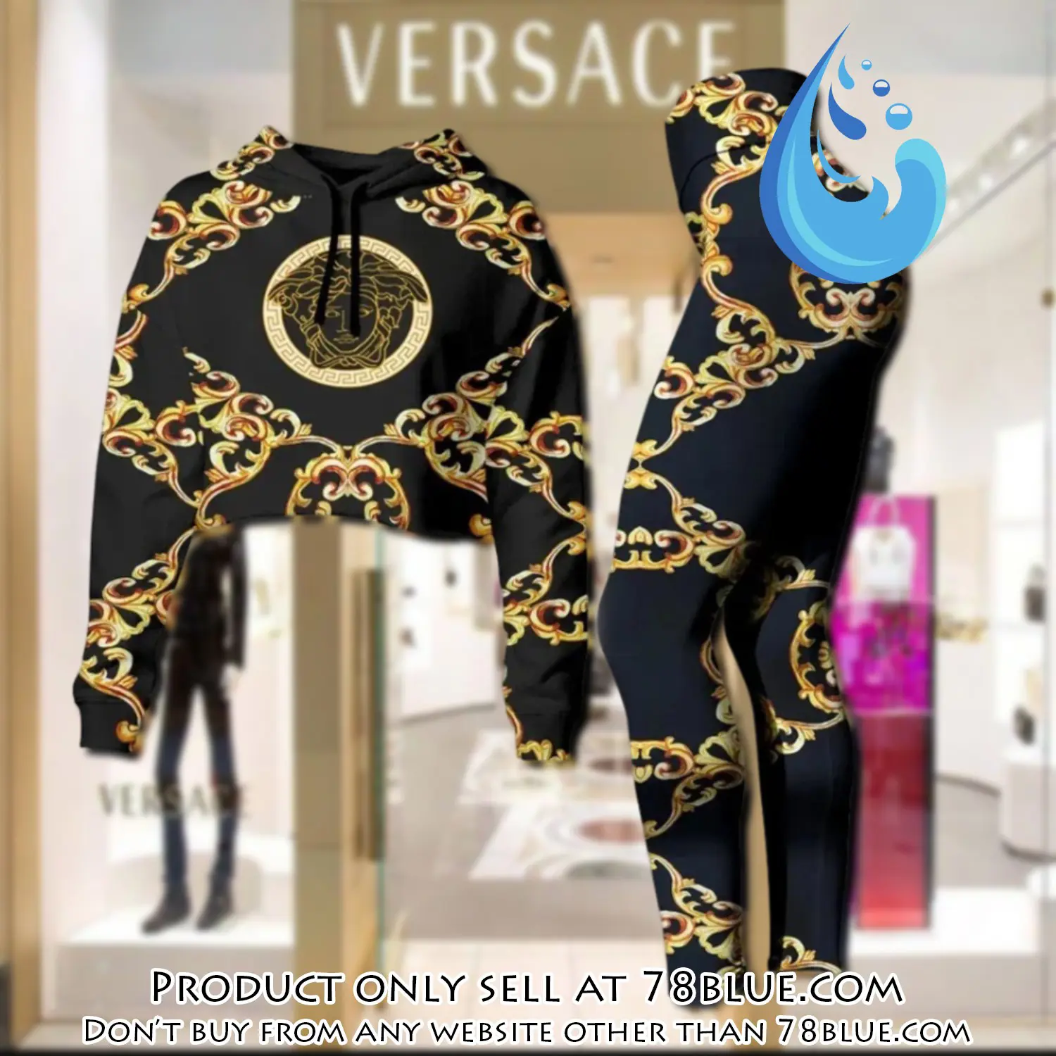 Versace medusa golden luxury brand clothes leggings and crop top set for women 78b0521257
